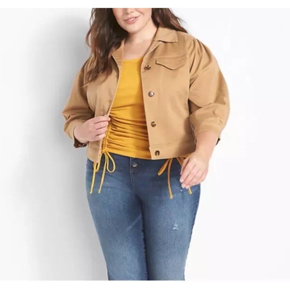 NWT $99 Lane Bryant Tan Puff Sleeve Casual Jacket Size 14